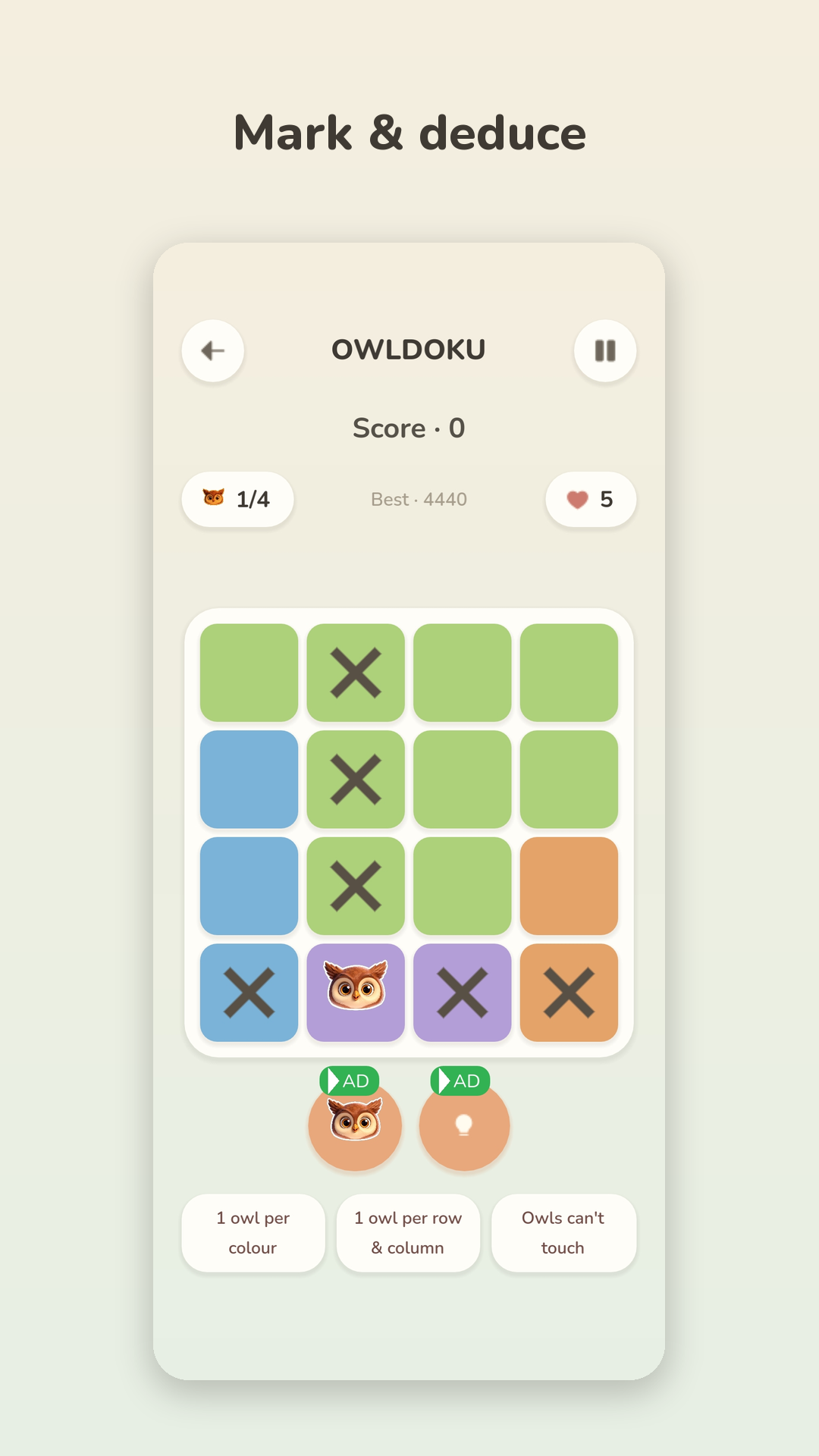Cross marks help rule out cells on the puzzle board